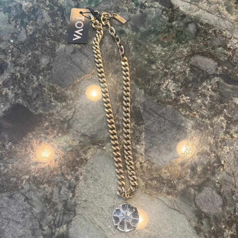 NWT - TOVA Gold Necklace with Silver Pendant - Picture 2 of 5